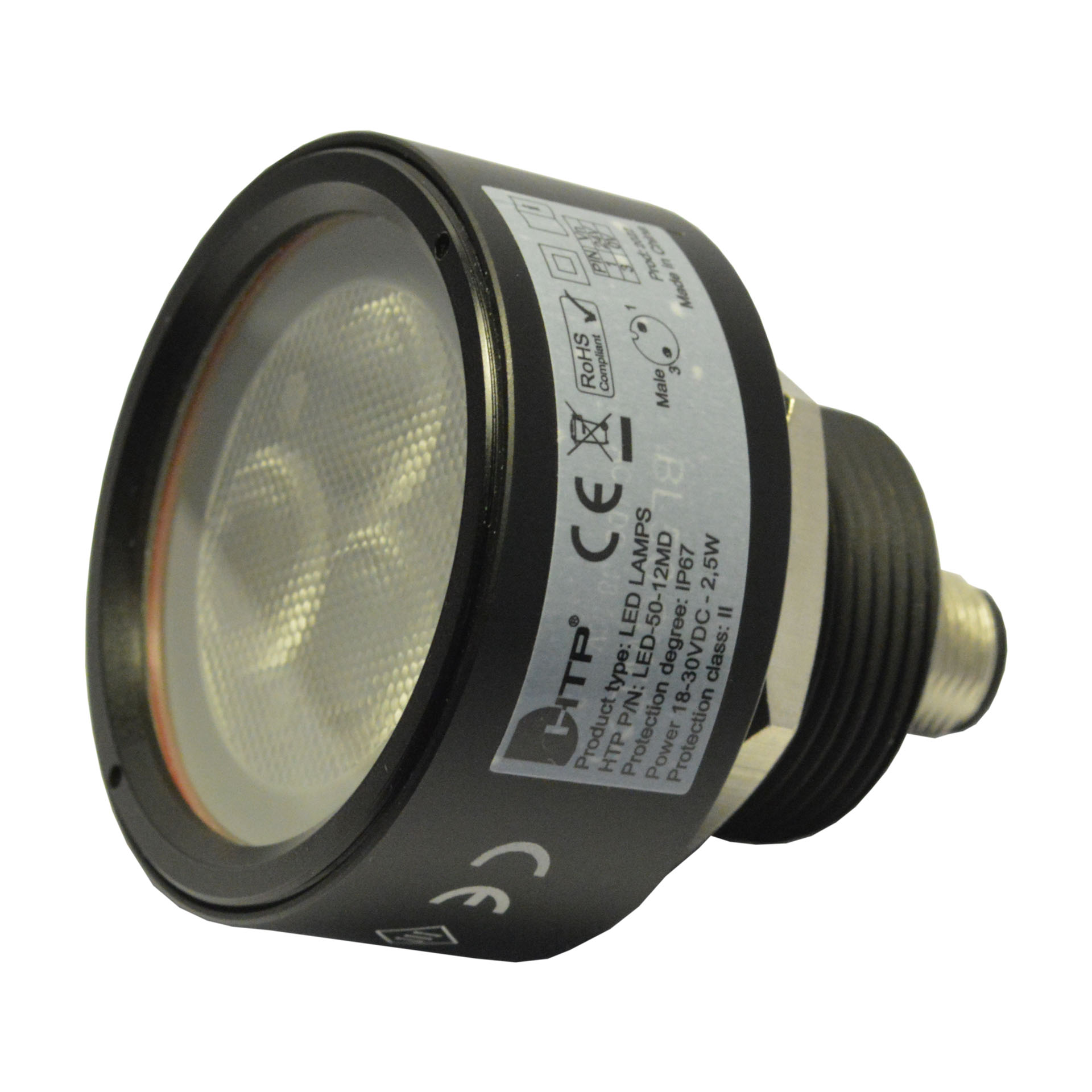 Circular led light,ø50mm,24VDC,2,5W,6000K pure white,200 lm,M12 male,IP67